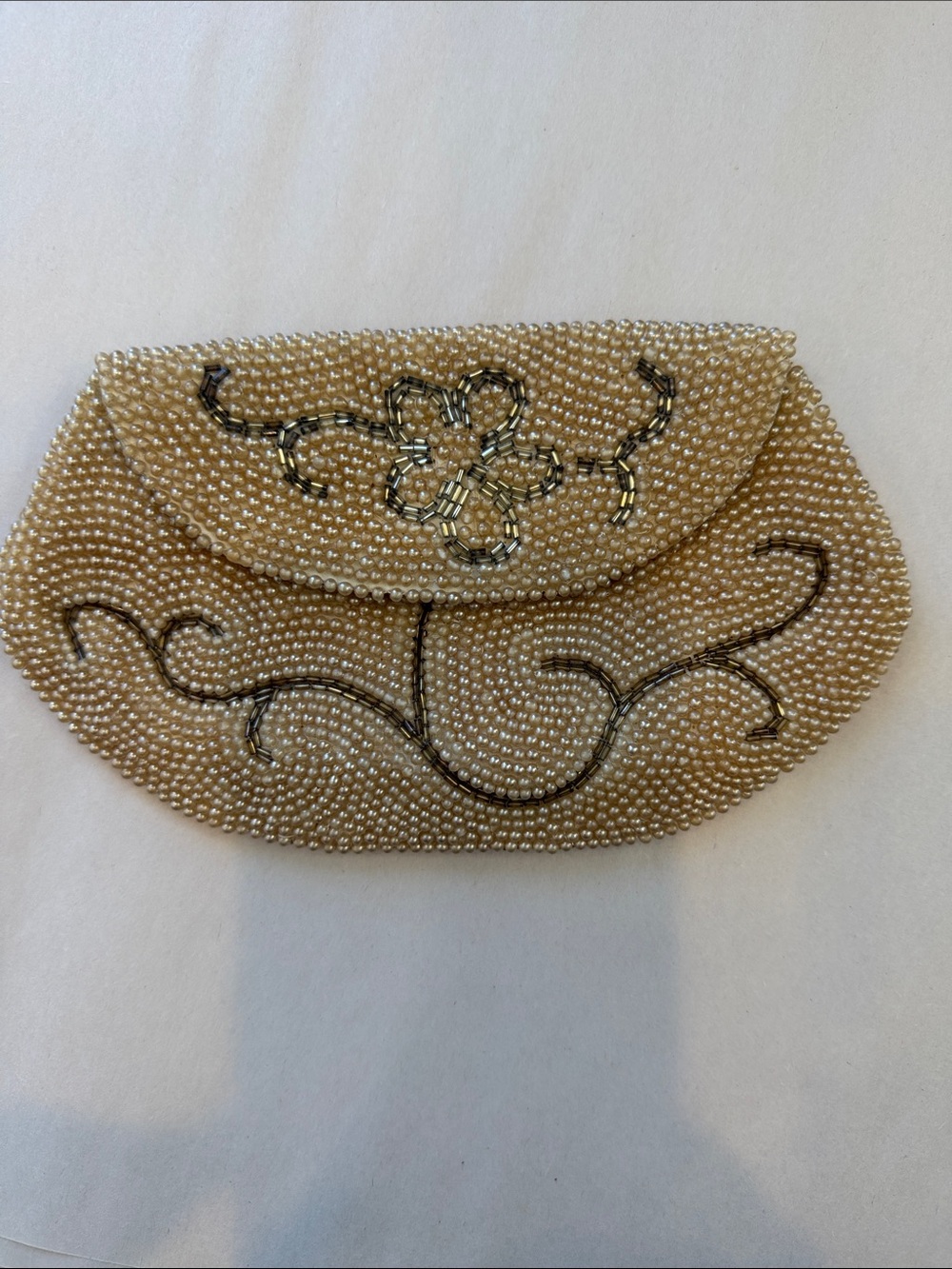 VTG Garay Japan Pearl Beaded Evening Clutch Purse Floral Embellished Bridal Bag
